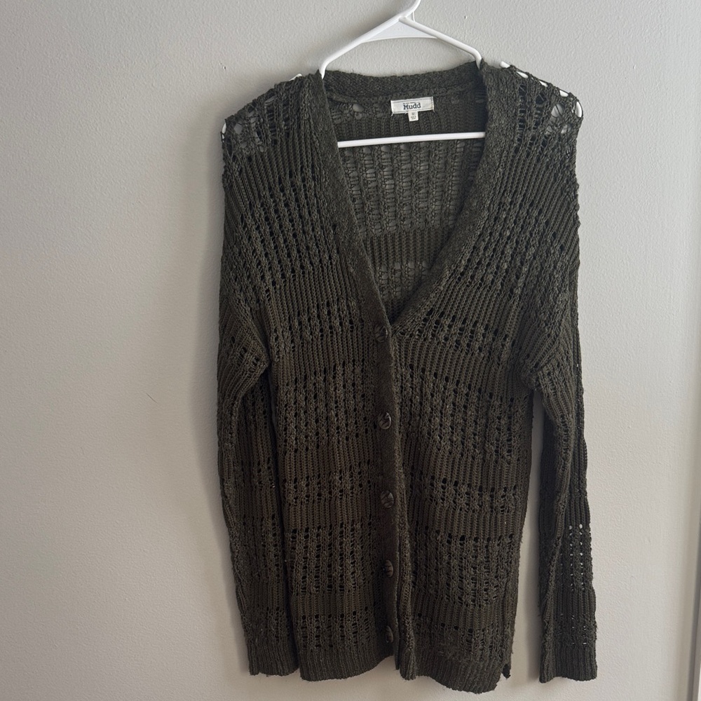 Mudd Olive Green Women's Open-Knit Cardigan